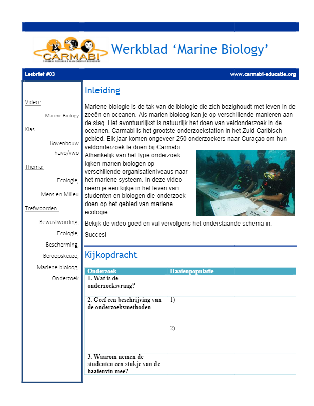 09 Werkblad 'Mariene biologie' (bovenbouw havo-vwo)